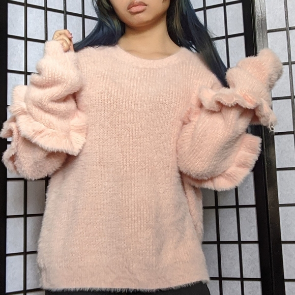 🌸 Pastel Pink Frilly Sleeves Sweater 🌸 - Picture 2 of 4